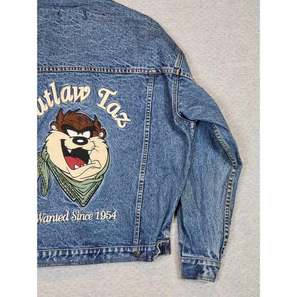 VTG 90s Warner Bros. Studio Outlaw Taz Denim Jean Jacket Unisex Small / Large - Picture 3 of 16